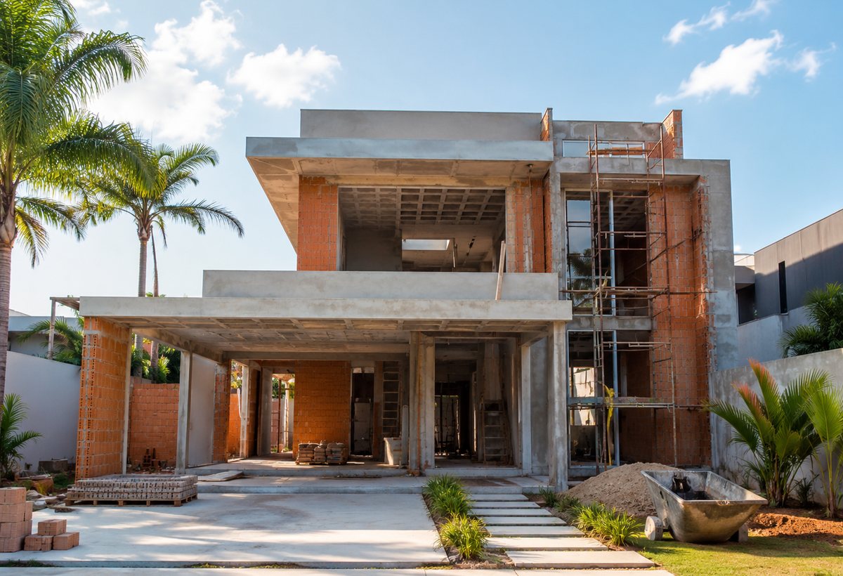 Casa brasileira moderna em construção