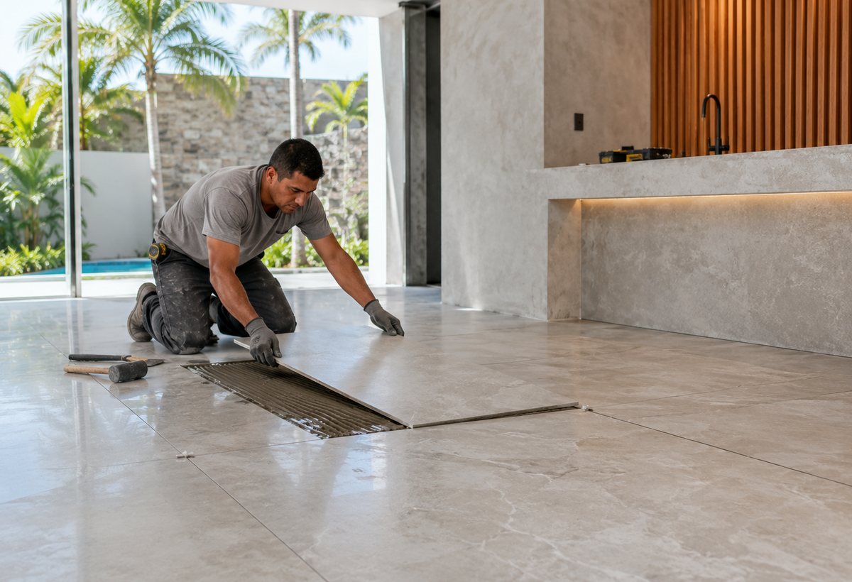 Aplicação de porcelanato em imóvel residencial
