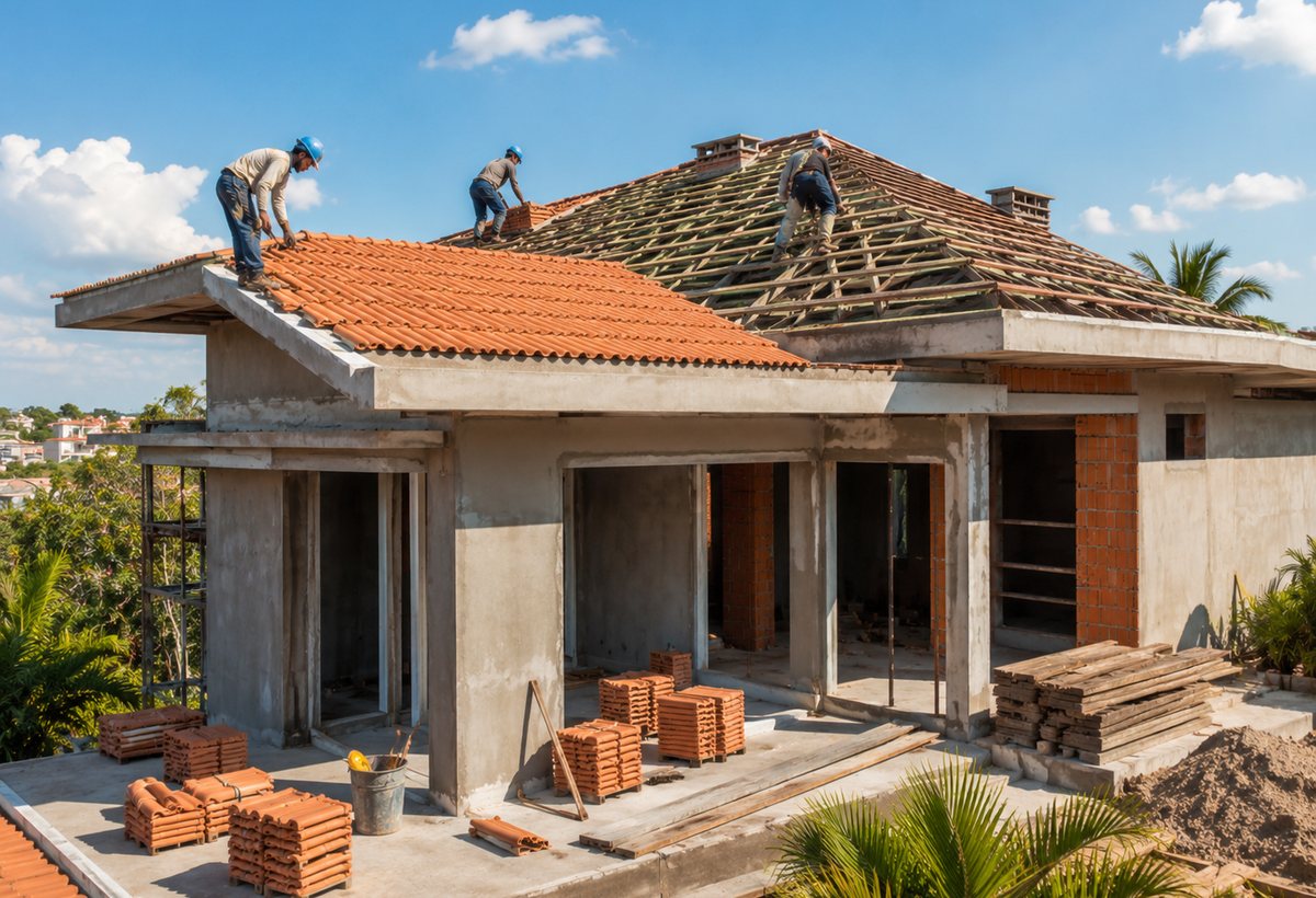 Construção e reforma de telhados em casa brasileira